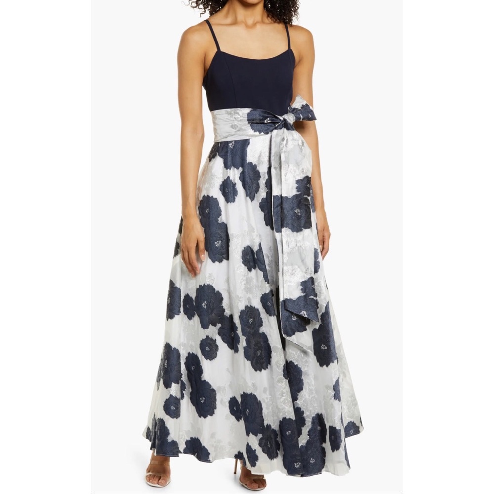 Eliza j floral jacquard ballgown spaghetti strap maxi dress